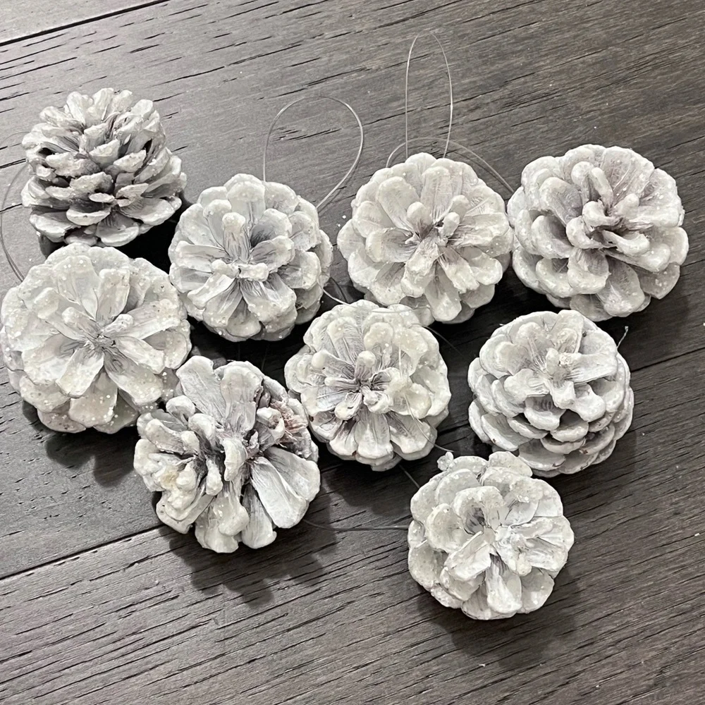 Sparkly White Pine Cone Christmas Ornaments